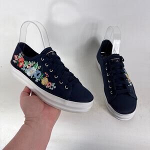 Keds X Rifle Paper Triple Sneakers Women's 7 Navy Blossom Embroidered Casual